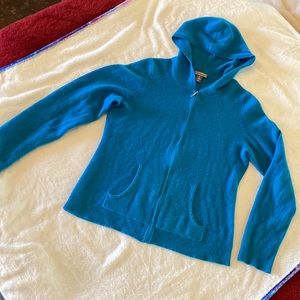 100% cashmere zip hoodie. Size Medium. Teal/turquoise color. Charter Club